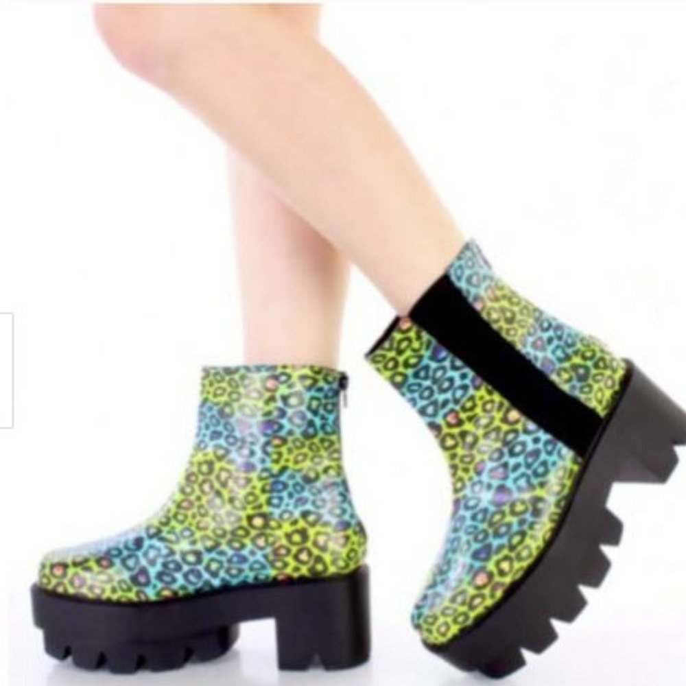 Rainbow Leopard Traction Platfom Boots